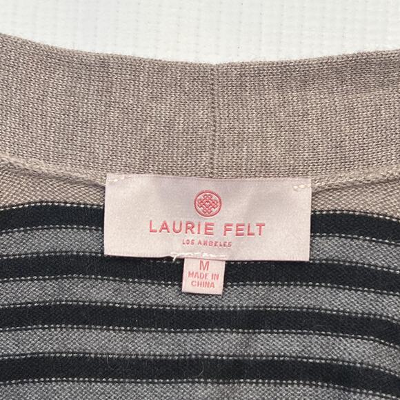 Laurie Felt Cardigan Sweater Womens Medium Striped Cashmere Blend Pockets Long - Picture 4 of 9